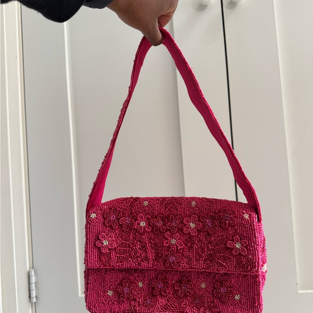 Pink Beaded Floral Handbag